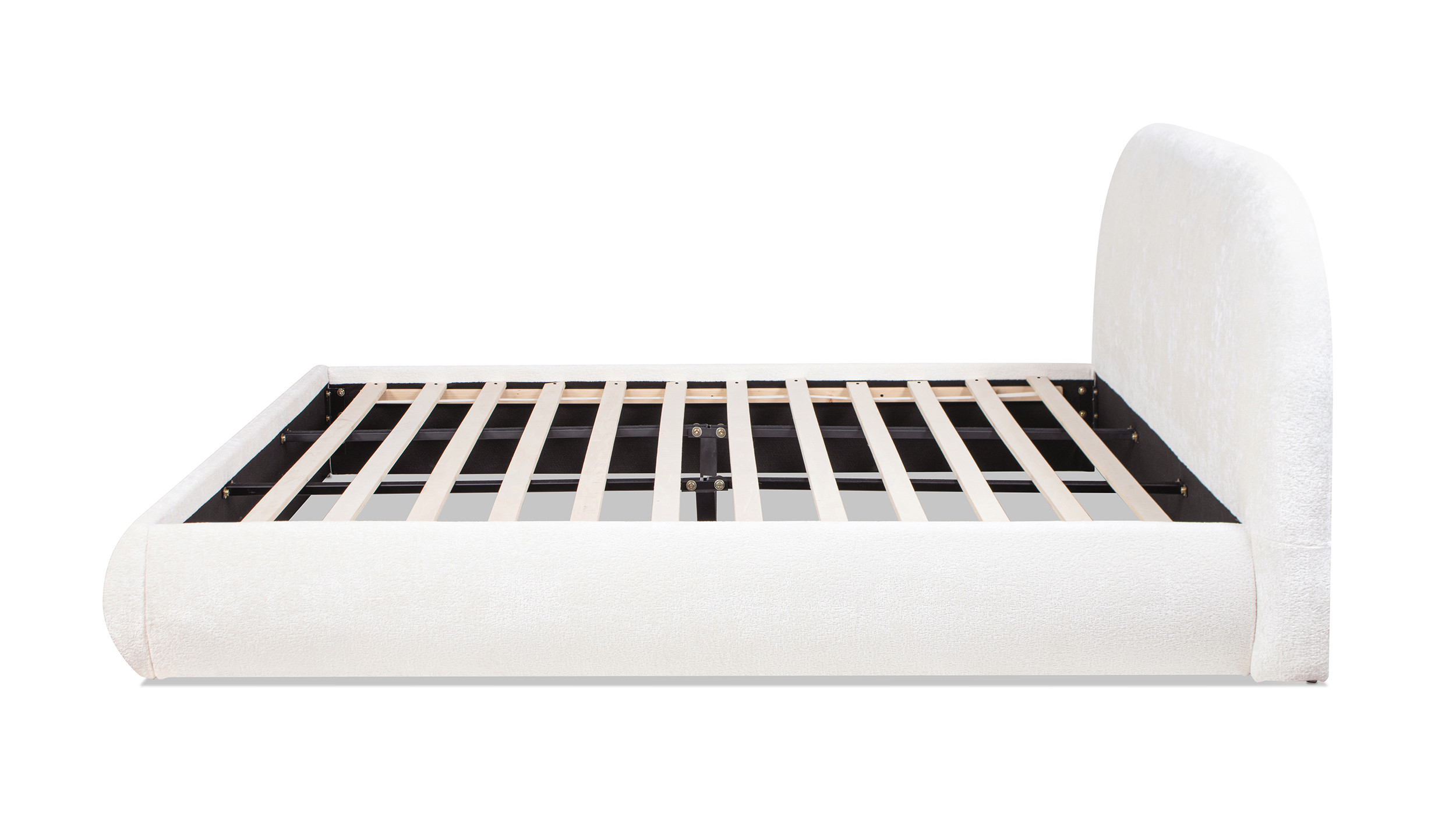Archie Puffy Grounded Upholstered Platform Bed, King, Almond White
