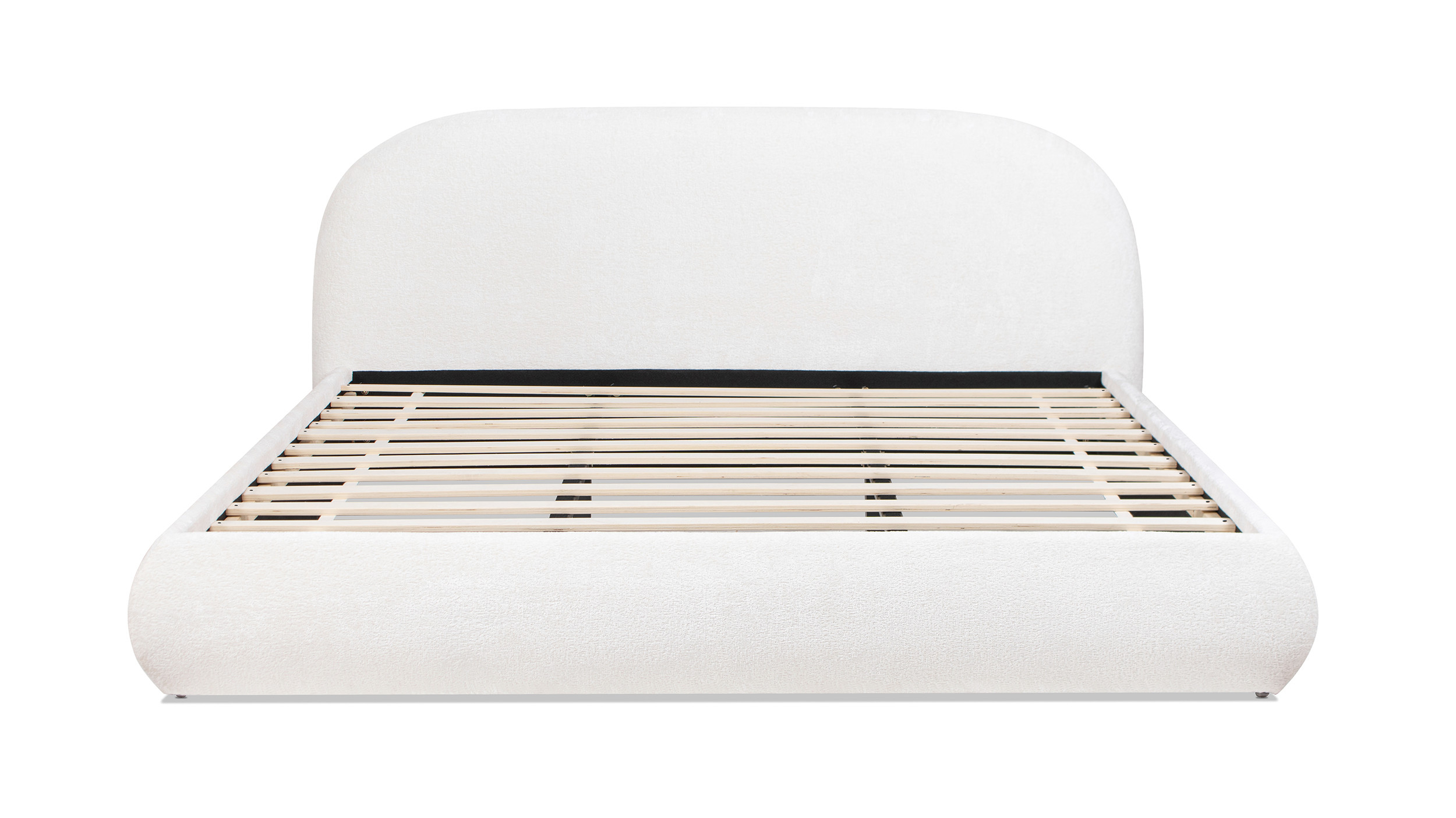 Archie Puffy Grounded Upholstered Platform Bed, King, Almond White
