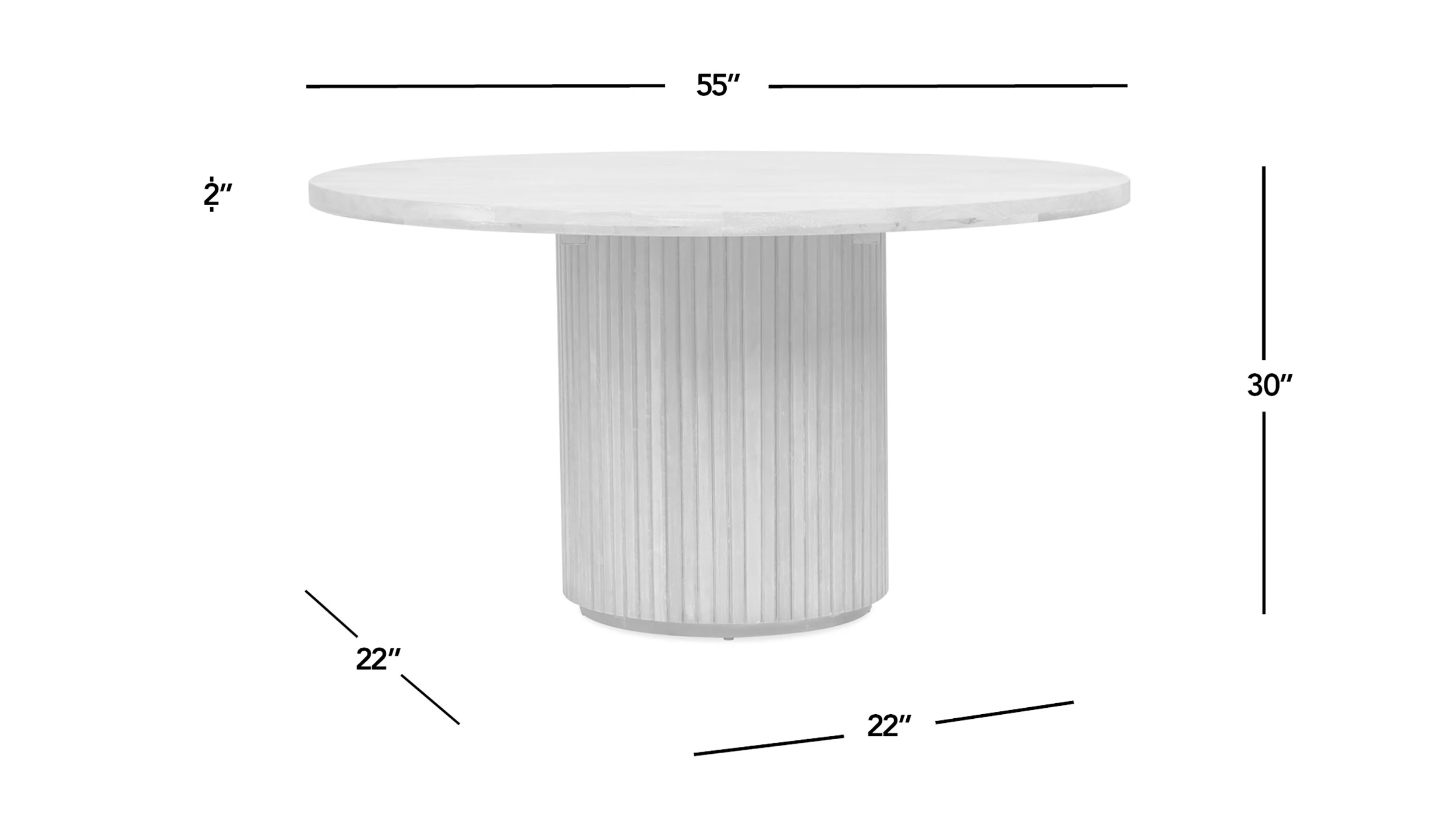 Charlotte 55" Round Fluted Solid Wood Dining Table, Bleached Blonde