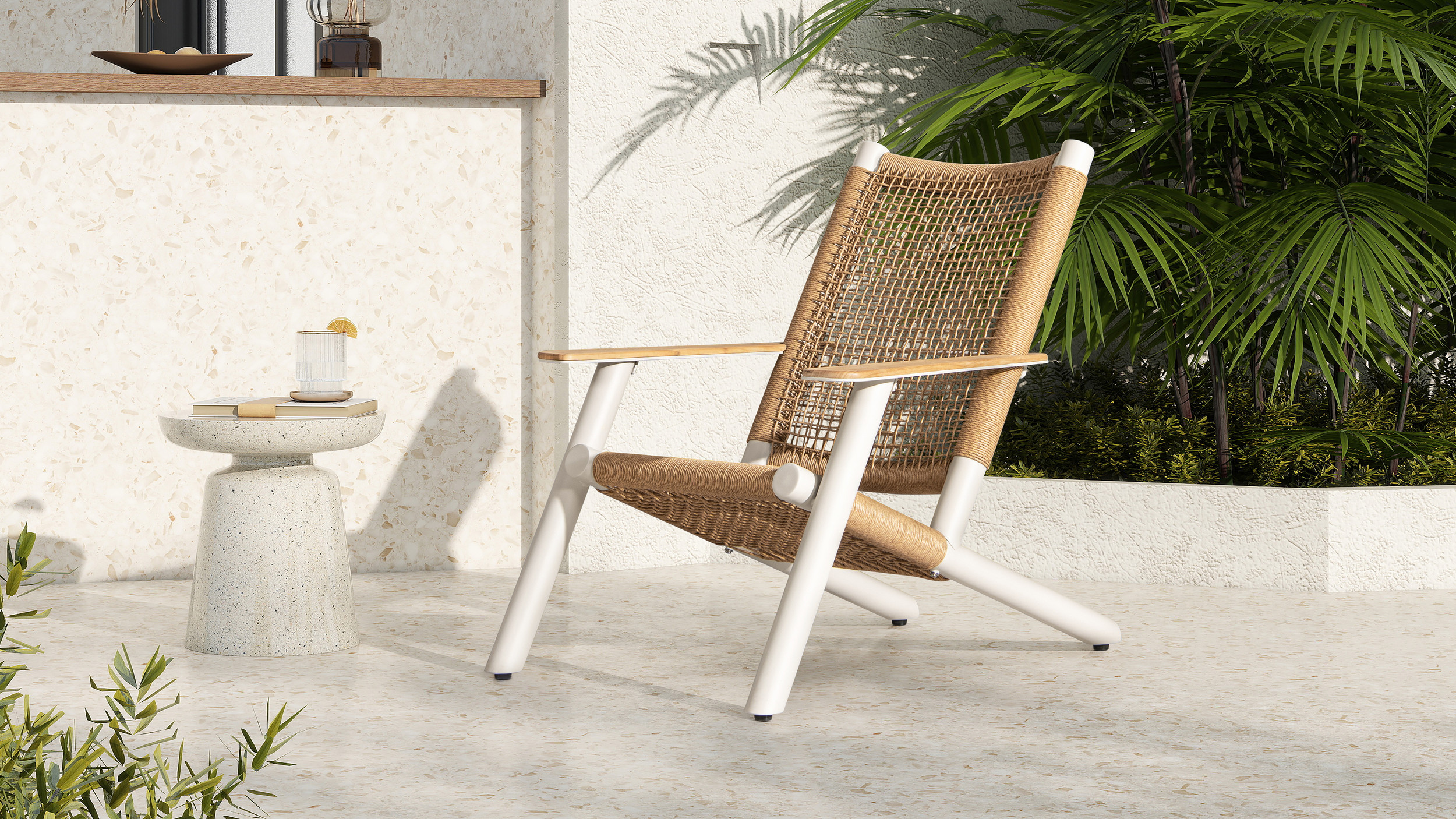 Atlas Adirondack Outdoor Lounge Chair, Natural Beige All Weather 