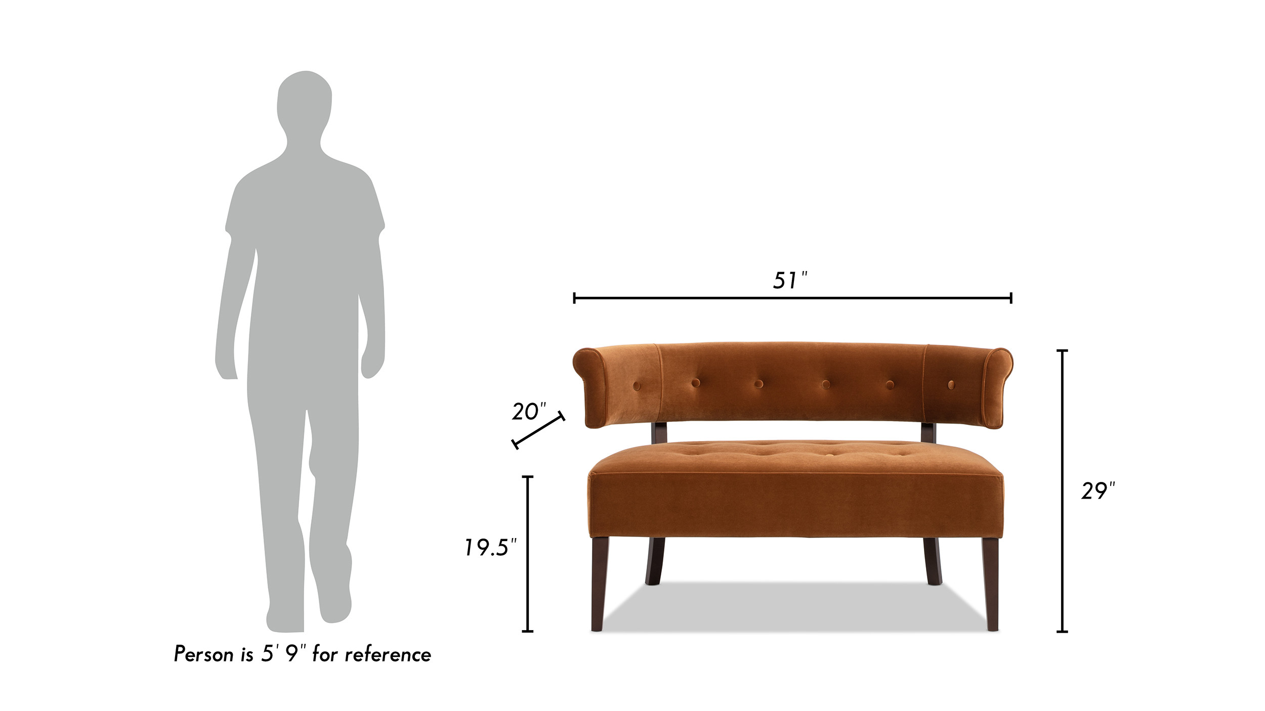 Jared Tufted Bench Settee, Burnt Orange - Jennifer Taylor Home
