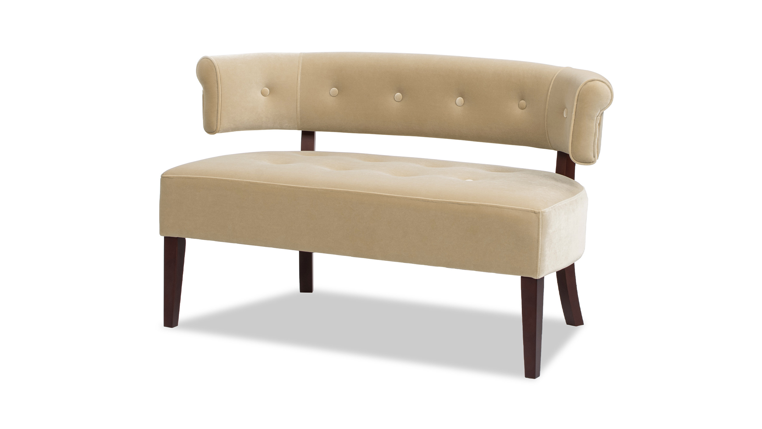 Jared Roll Arm Tufted Bench Settee, Fawn Brown Performance Velvet