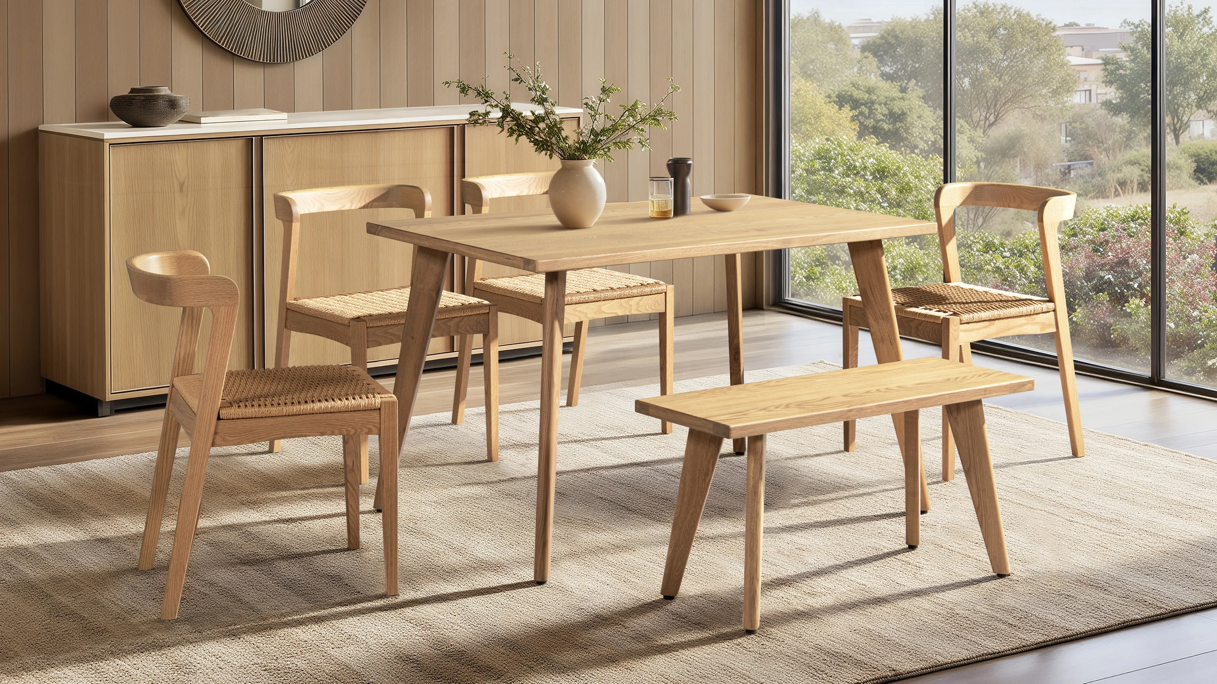 Capri 47-78.5" Solid Red Oak Wood 4-6 Seat Extendable Leaf Dining Table, Natural Brown