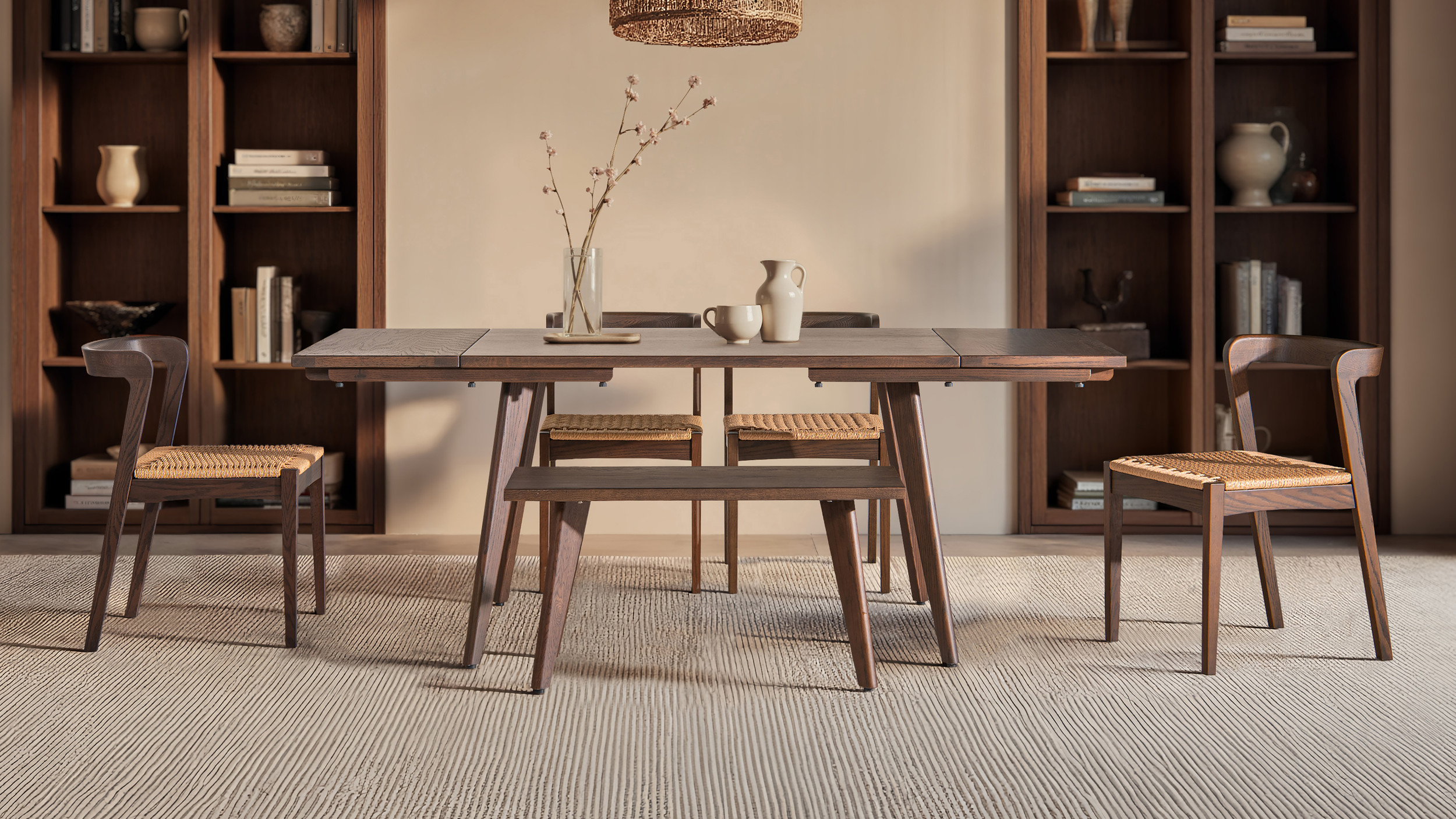 Capri Woven Seat Oak Wood Dining Chair, Dark Brown - Jennifer
