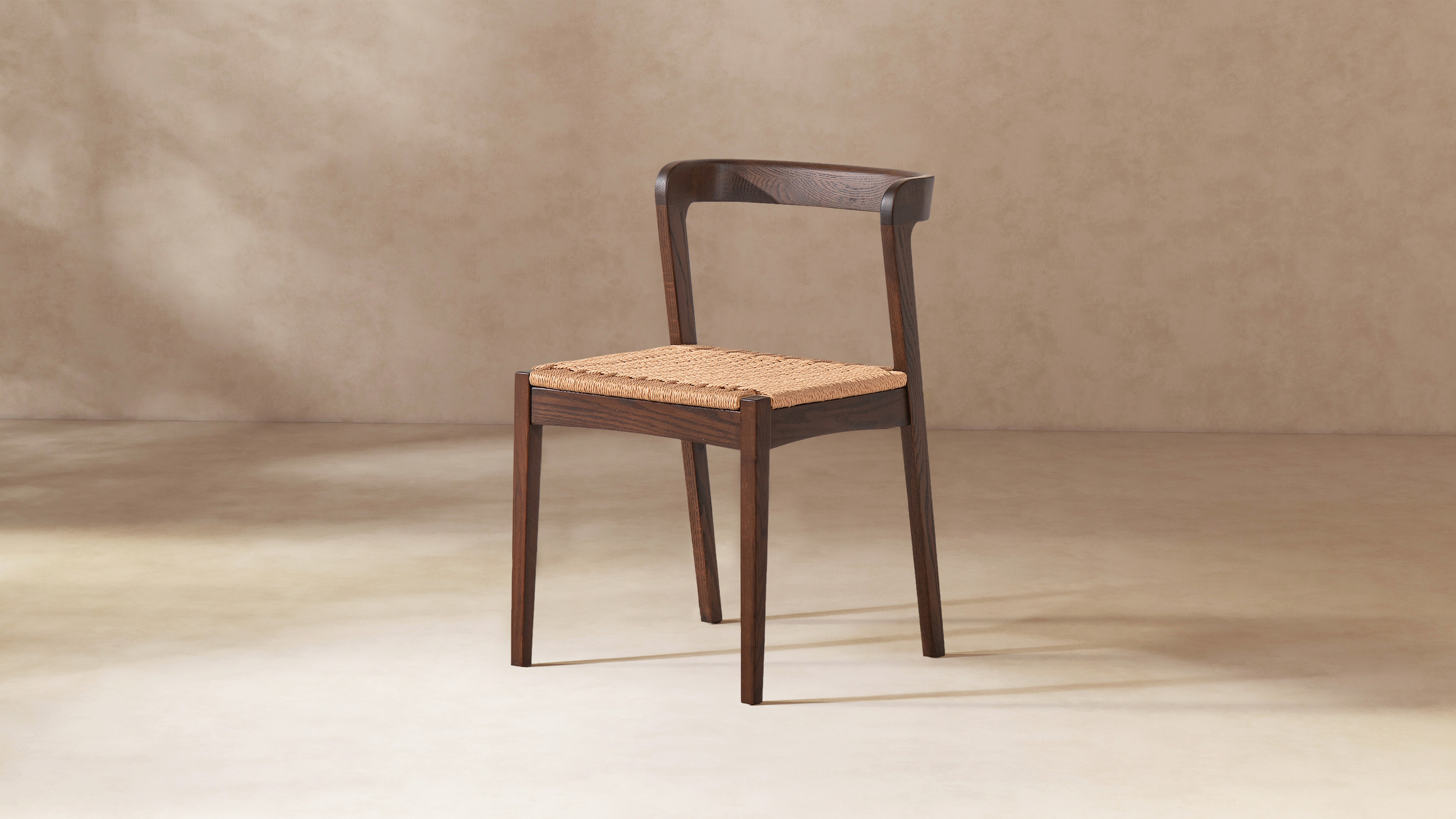 Capri Woven Seat Oak Wood Dining Chair, Dark Brown - Jennifer