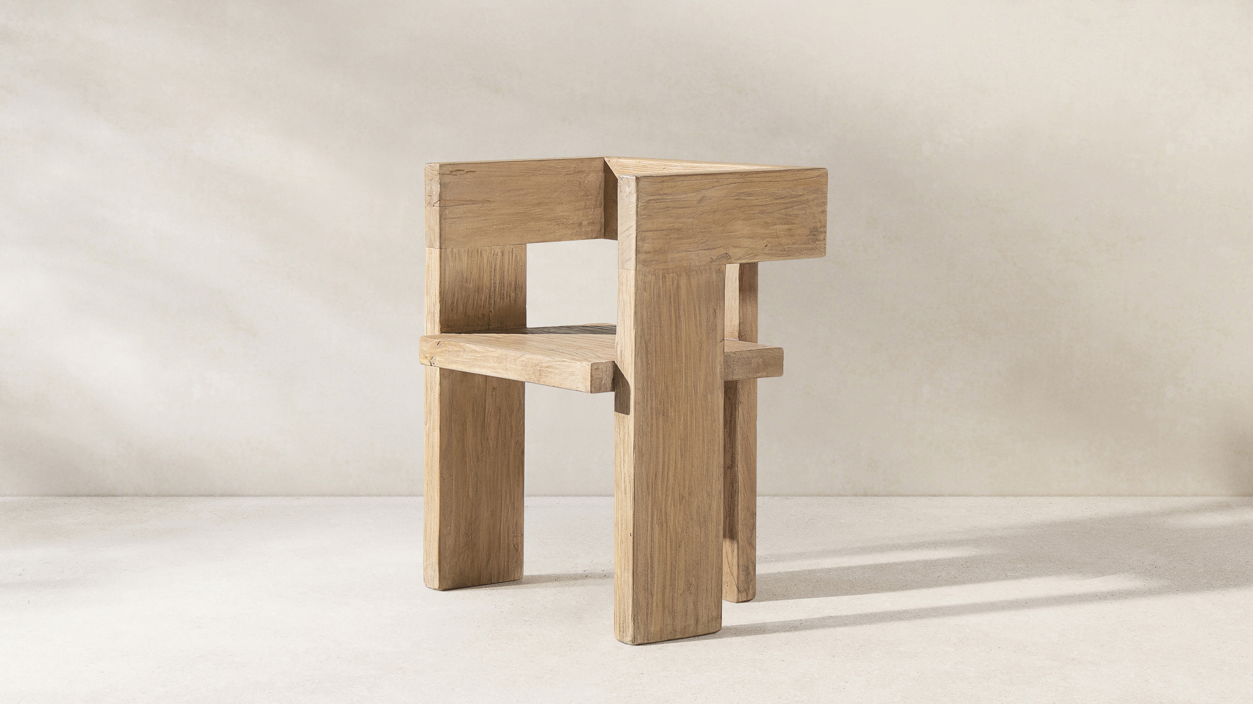 Avenel Solid Reclaimed Elm Sculptural Block Accent Chair, Heritage