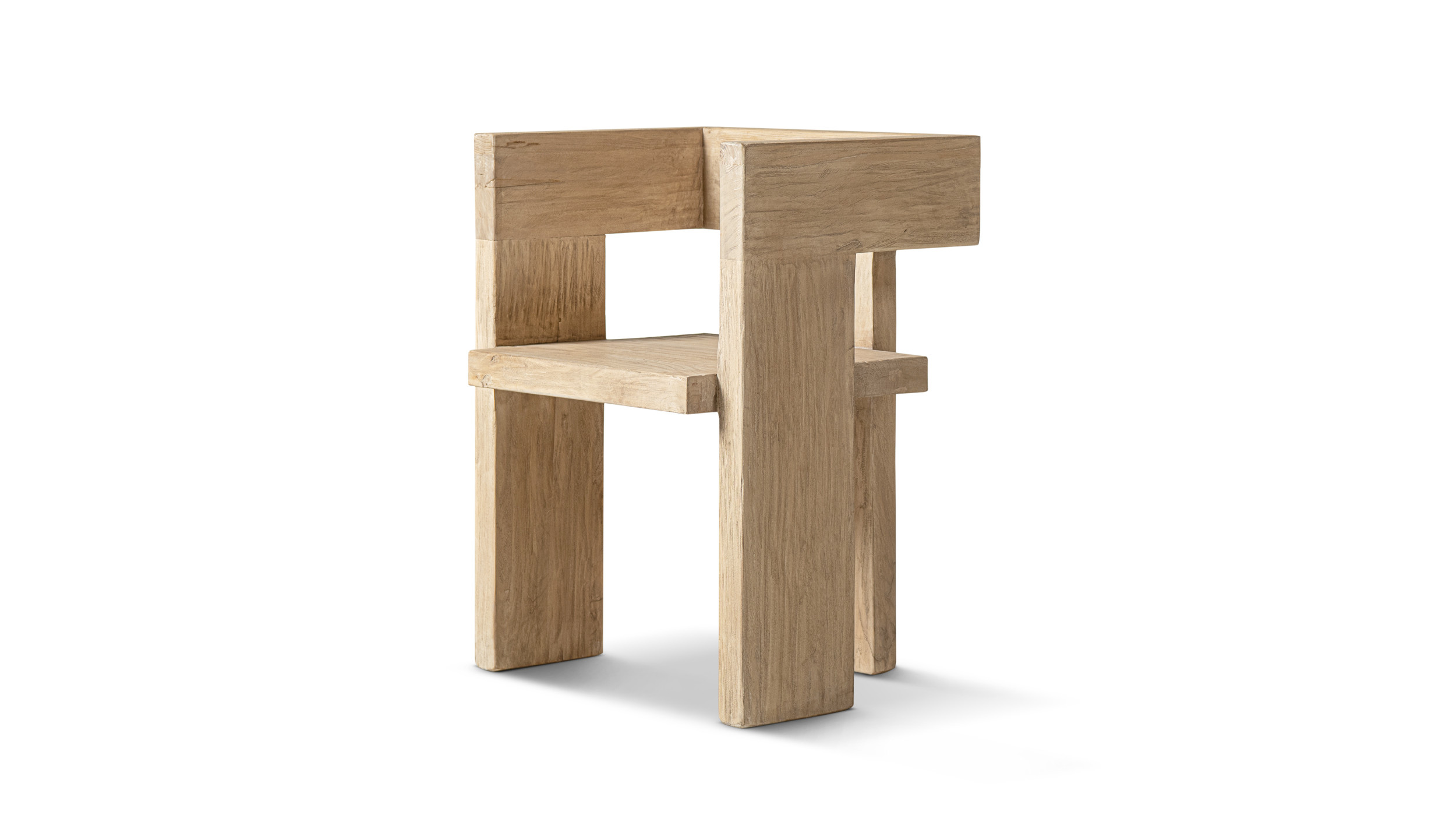 Avenel Solid Reclaimed Elm Sculptural Block Accent Chair, Heritage