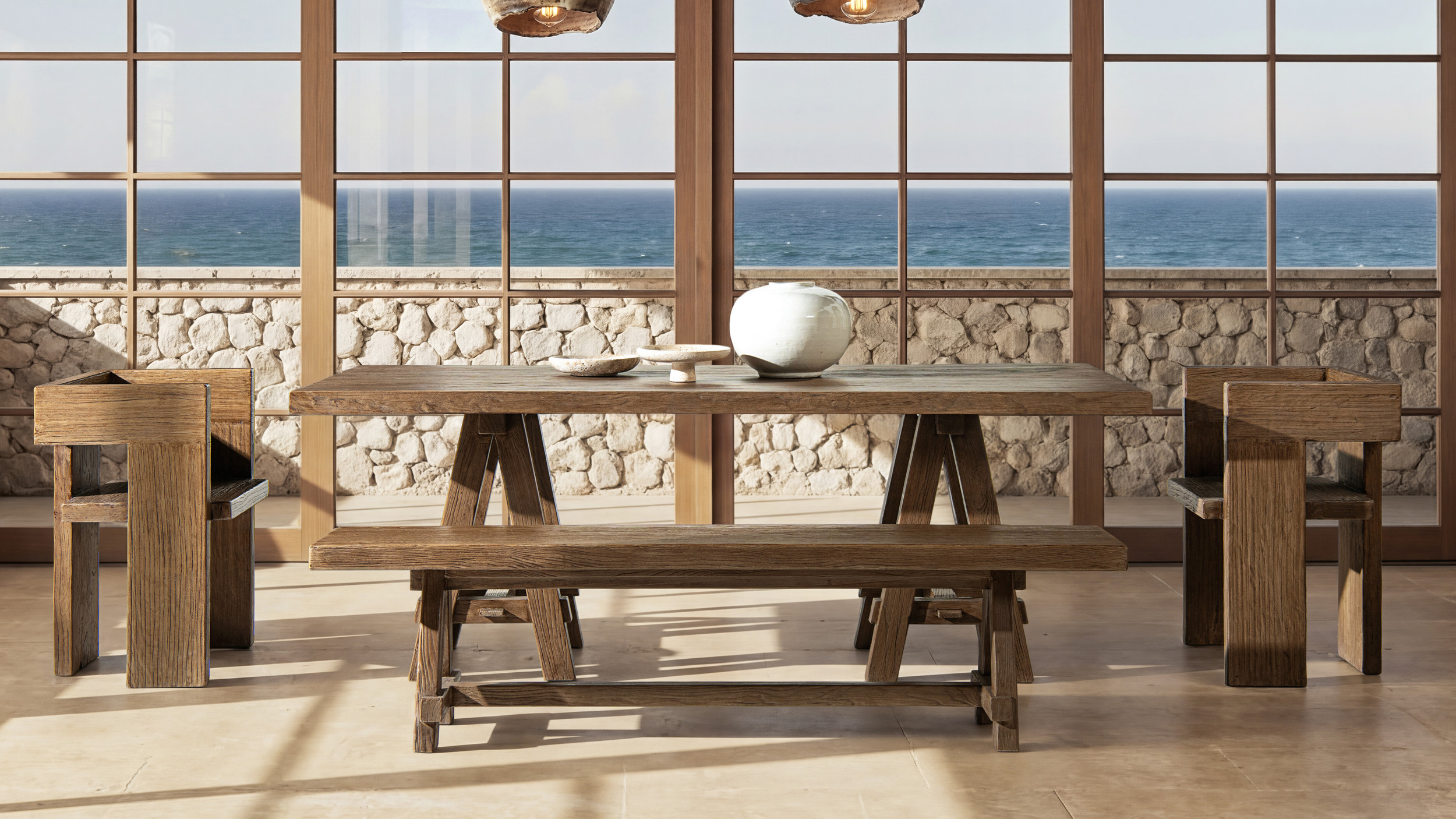 Hawthorne 72” Reclaimed Elm Trestle Dining Bench, Heritage Medium