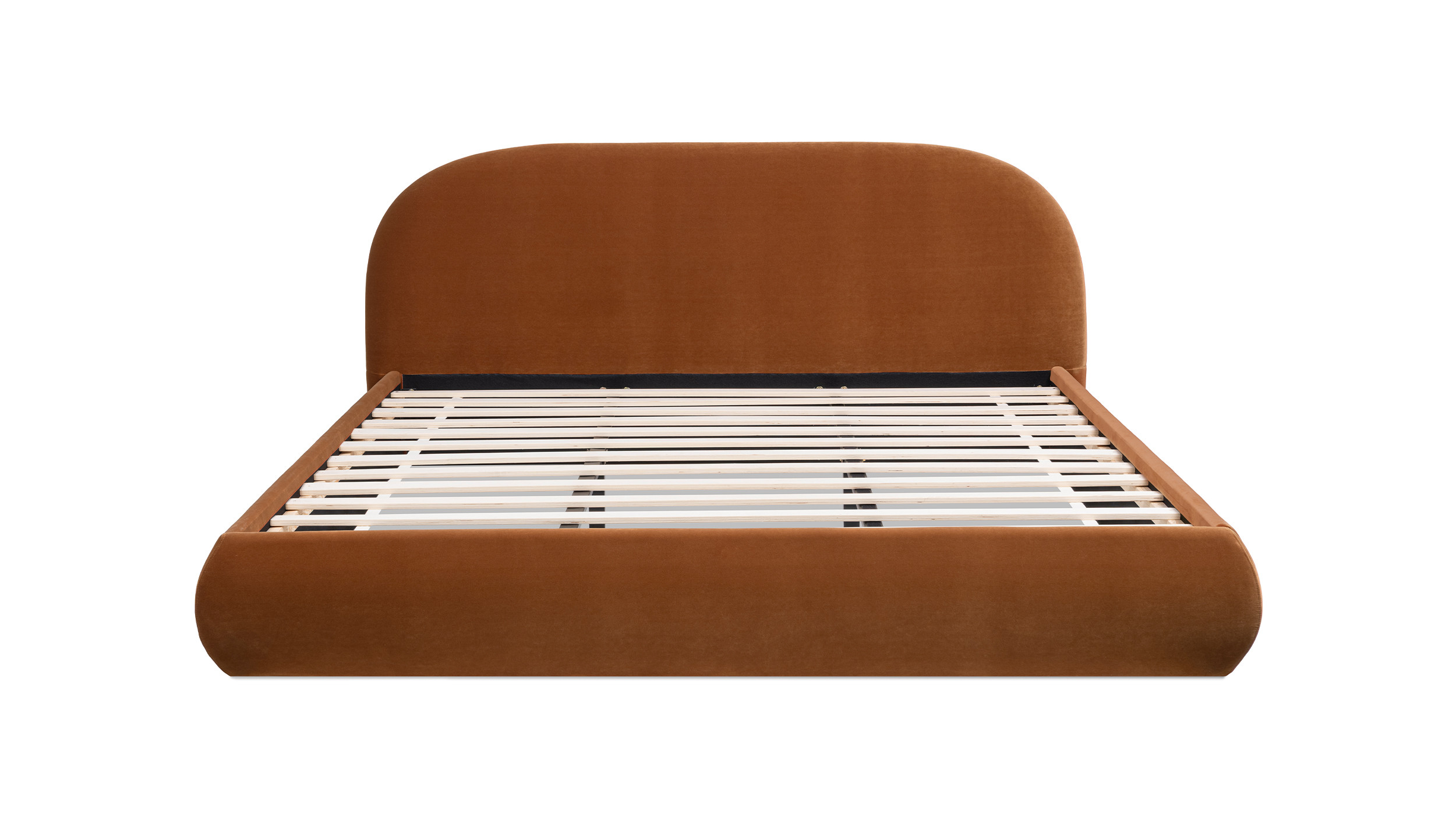 Archie Puffy Grounded Upholstered Platform Bed, King, Burnt Orange