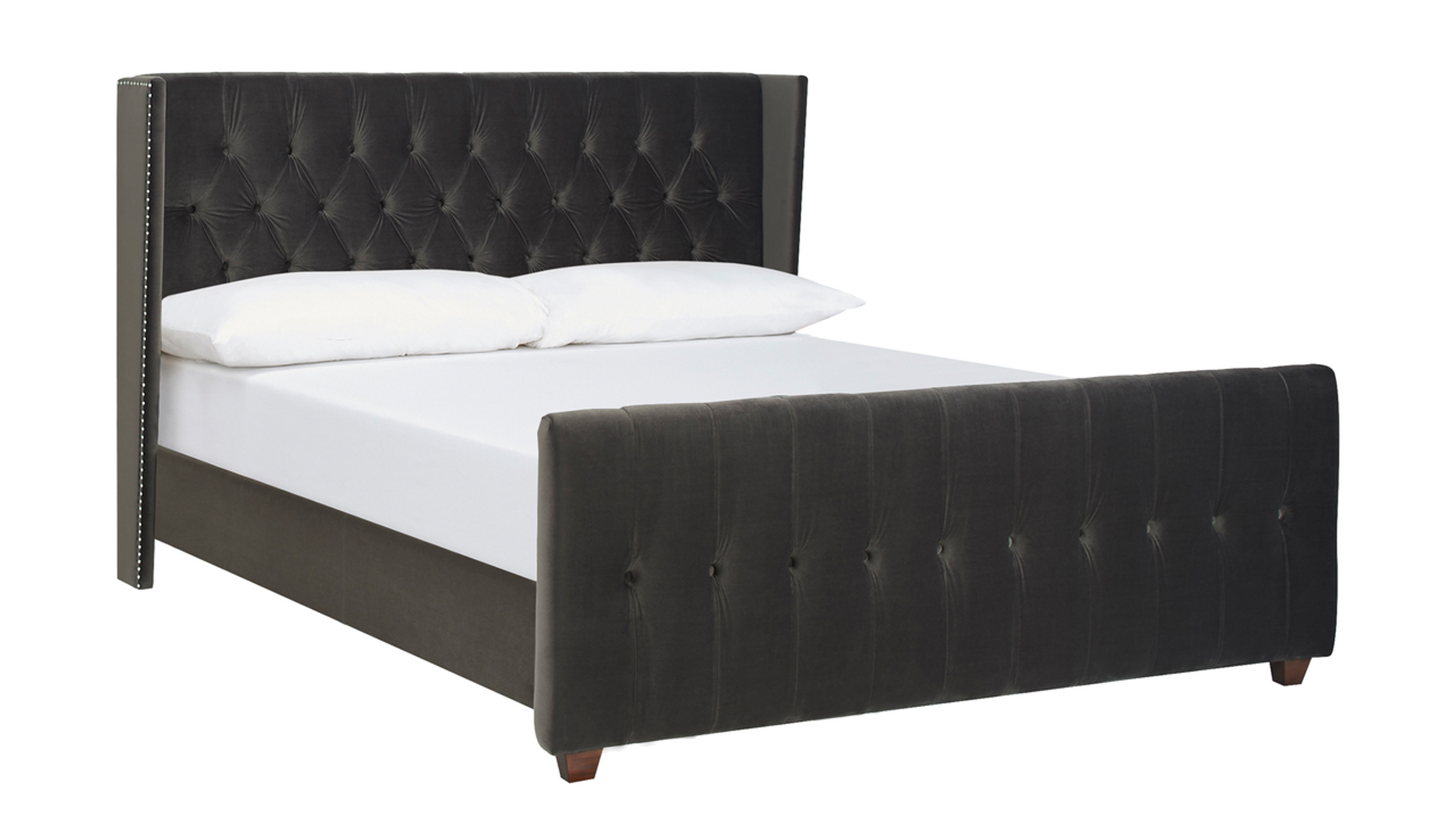 David Tufted Wingback Upholstered Bed King Dark Charcoal Grey