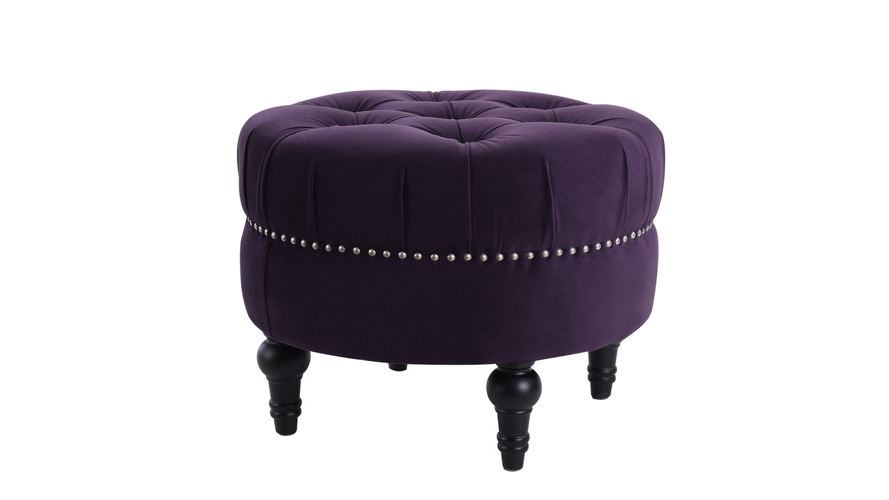 Dawn Tufted Round Ottoman, Purple Jennifer Taylor Home