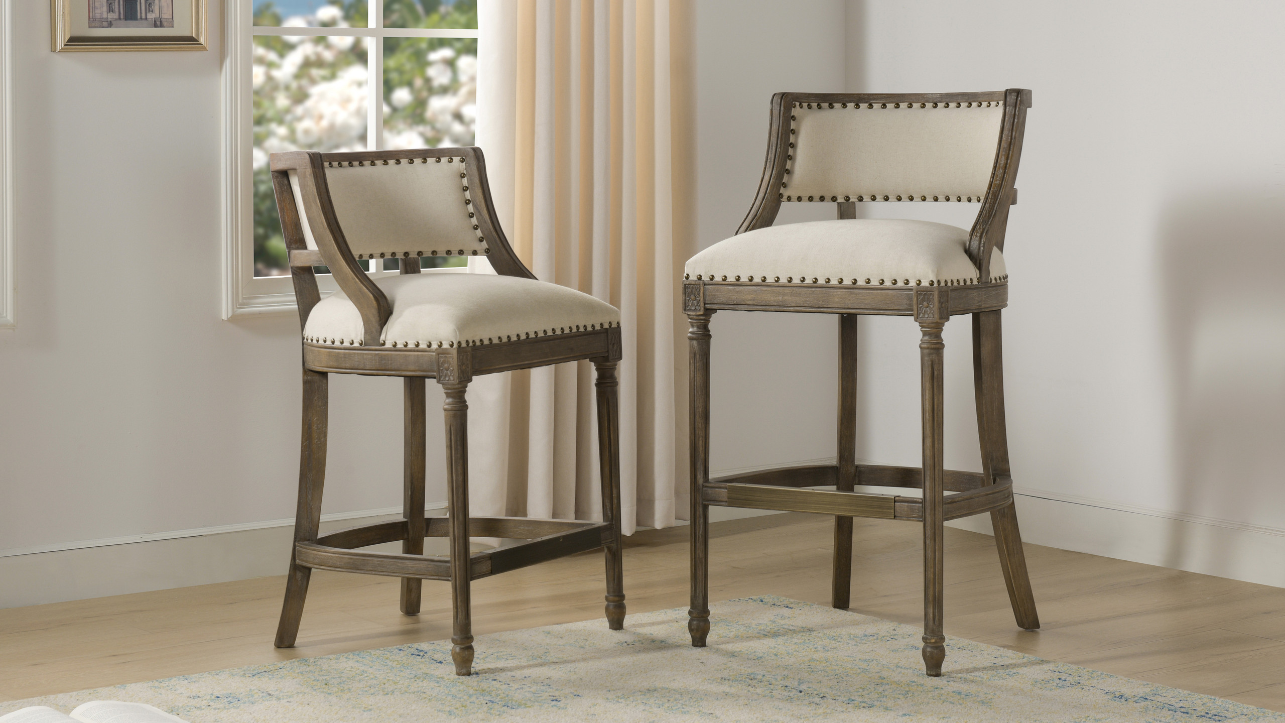 Paris 30” Farmhouse Bar Stool with Backrest, Light Beige Jennifer Taylor Home