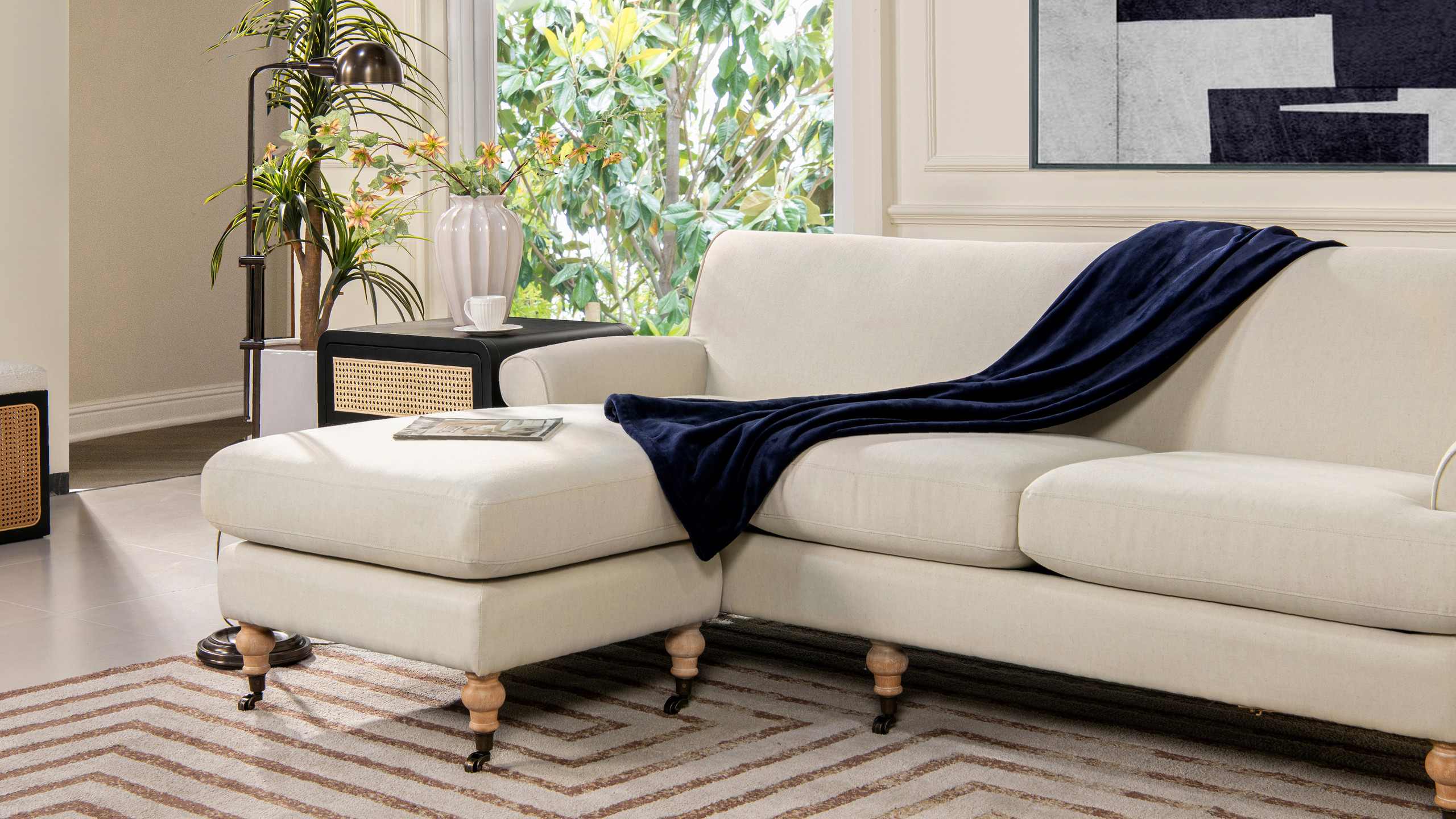 Alana 88" LShape Reversible Sectional Sofa, Light Beige Jennifer