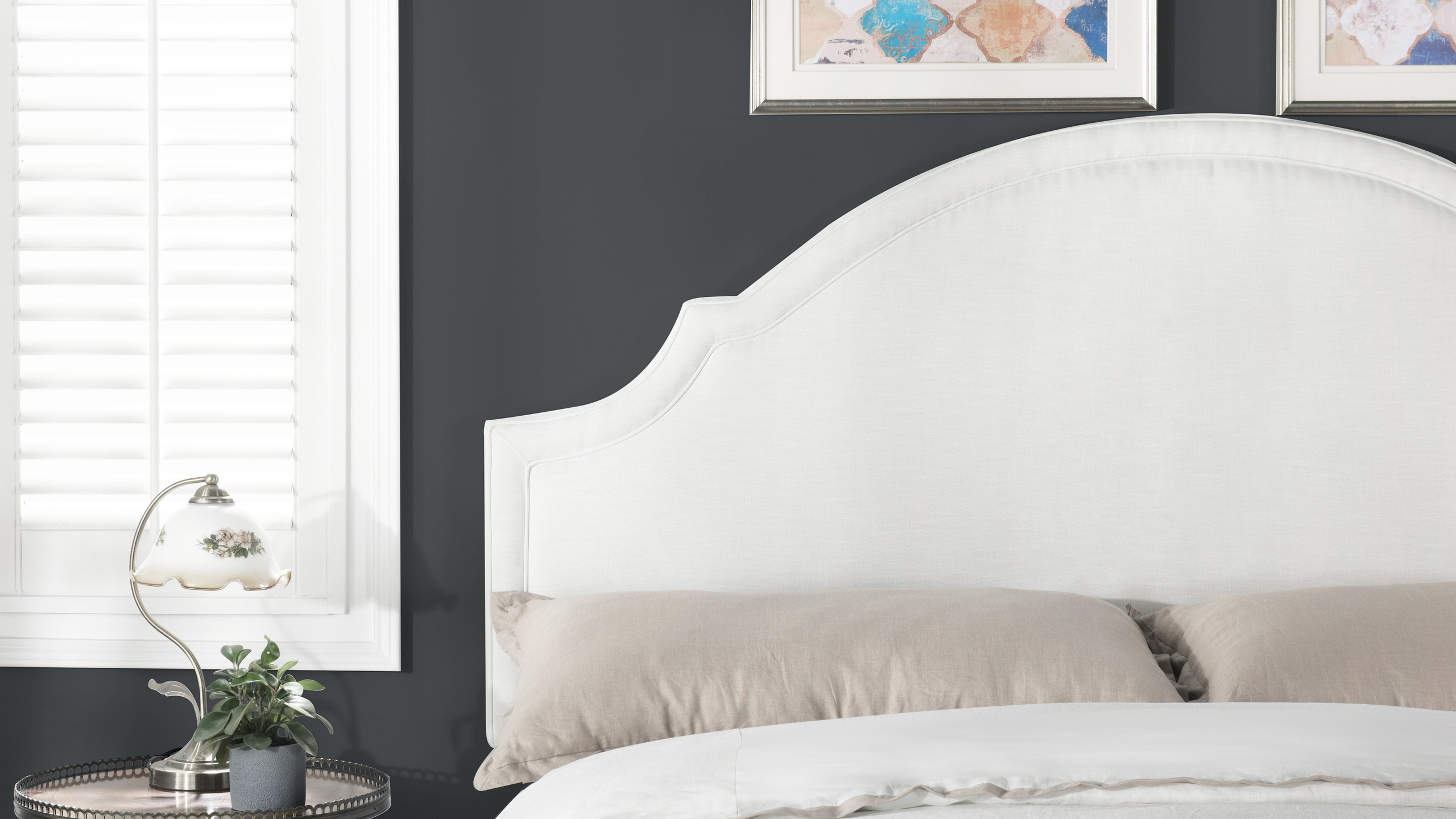 Catherine Upholstered Headboard, King Size, Antique White Jennifer