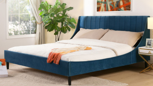 Aspen Upholstered Platform Bed, King, Satin Teal 2