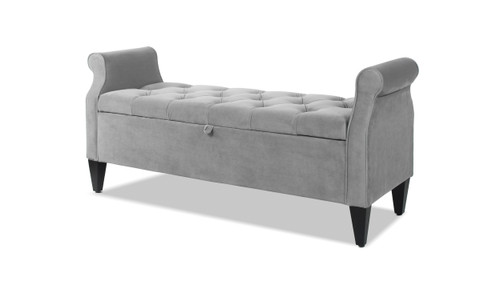 Jacqueline Flip Top Tufted Roll Arm Storage Bench, Opal Grey 1