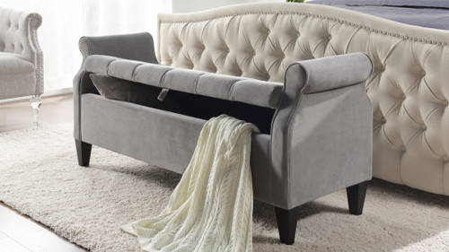 Jacqueline Flip Top Tufted Roll Arm Storage Bench, Opal Grey 2