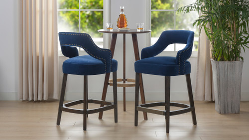 Moderne 26" Upholstered Bar Stool (Set of 2), Indigo Blue 2