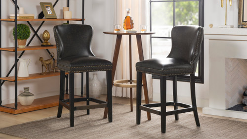 Sonoma 26” Upholstered Counter Height Bar Stool (Set of 2), Vintage Black Brown 2