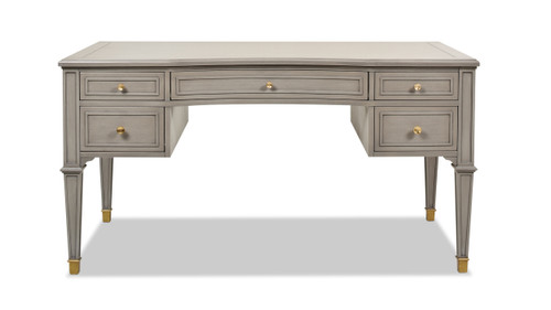 Dauphin Gold Accent 5-Drawer Wood Executive Desk, Grey Cashmere Wood 1