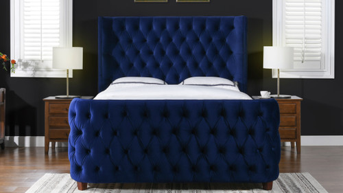 Brooklyn King Tufted Panel Bed Headboard and Footboard Set, Navy Blue 9