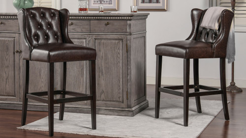 Richmond 30" Armless Wingback Tufted Counter Height Bar Stool, Vintage Brown Faux Leather 2