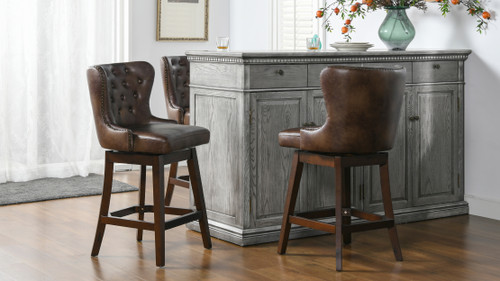 Holmes Tufted High-Back 360 Swivel Counter-Height Barstool, Mid Brown 2
