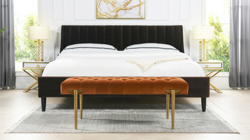 Aria Upholstered Gold Accent Bench, Burnt Orange 2
