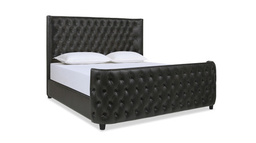 Brooklyn King Tufted Panel Bed Headboard and Footboard Set, Vintage Black Brown 1