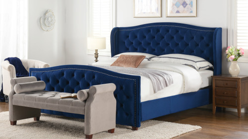 Marcella Upholstered Bed, California King, Navy Blue 2