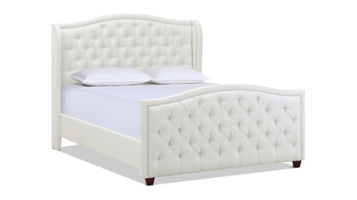 Marcella Upholstered Shelter Headboard Bed Set, Queen, Antique White 1