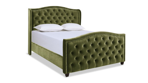 Marcella Upholstered Shelter Headboard Bed Set, Queen, Olive Green Performance Velvet 1