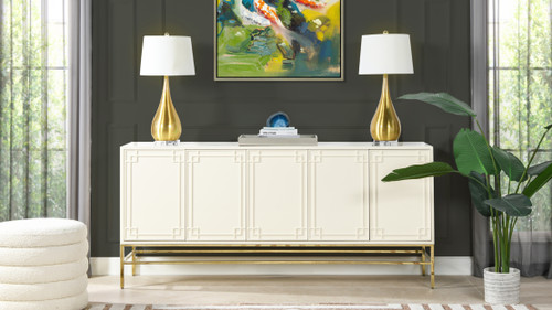 Gemini 79" Sideboard Storage Buffet, White Lacquer 2