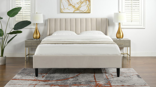 Aspen Vertical Tufted Modern Headboard Platform Bed Set, Queen, French Beige 2