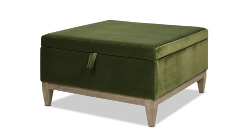 Knox 35" Square Storage Cocktail Ottoman, Olive Green 1