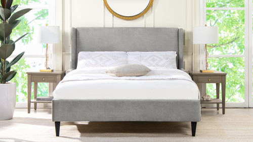 Clara Wingback Arm Upholstered Platform Bed, Queen, Silver Grey 2