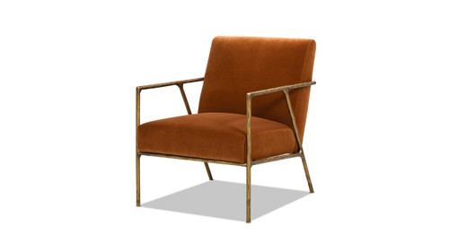 Aerin 24.5" Hammered Brass Upholstered Accent Arm Chair, Burnt Orange 1