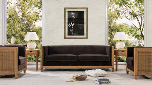 Georgia 81" Cane Rattan Tuxedo Sofa, Deep Brown Performance Velvet 10