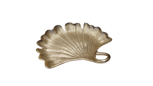 Zora 12" Decorative Ginko Leaf Tray, Gold 1