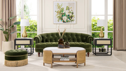 La Rosa Victorian Chesterfield Tufted Sofa, Olive Green 2