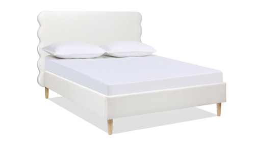 Stockholm Modern Wavy Headboard Platform Bed, Queen, Antique White 14