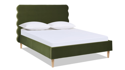 Stockholm Modern Wavy Headboard Platform Bed, Queen, Olive Green 1