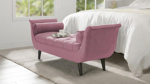 Alma Tufted Flared Arm Entryway Bench, Pink Lavender Velvet 2