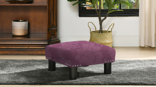 Jules Square Accent Ottoman, Purple Floral Sateen 2