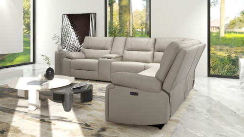 Malibu 130" Modern Power Motion 6-Piece Reclining Corner Sectional with Cup Holders, Cream Taupe Beige 2