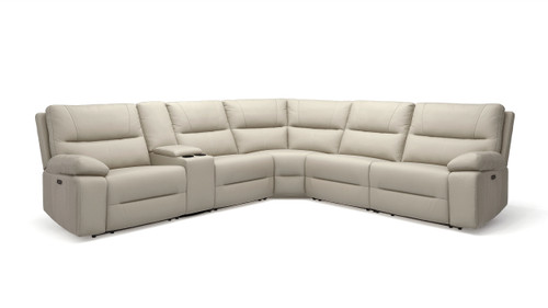 Malibu 130" Modern Power Motion 6-Piece Reclining Corner Sectional with Cup Holders, Cream Taupe Beige