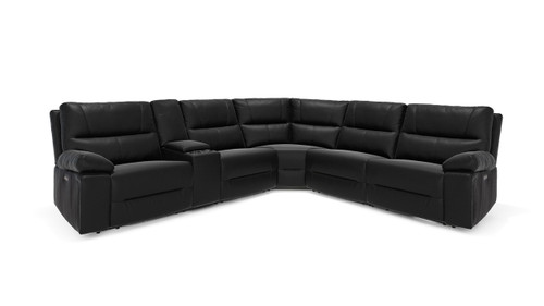 Malibu 130" Modern Power Motion 6-Piece Reclining Corner Sectional with Cup Holders, Coal Black