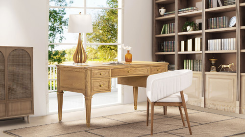Dauphin Gold Accent 5-Drawer Wood Executive Desk, Natural Brown