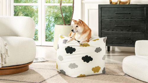 Pouf 23" Luxury Oversized Bean Bag Cube Ottoman, Cumulus Cream White 2