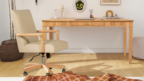 Dumont Modern Farmhouse Home Office Writing Desk & Executive Chair Set, Neutral Cream Beige 2